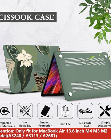 CISSOOK for MacBook Air 13.6 Inch Case 2024 2025 Model A3240 A3113 A2681, Panther Leopard Midnight Green Cover with Keyboard Cover for MacBook Air 13.6 M2 M3 M4 - Leopard