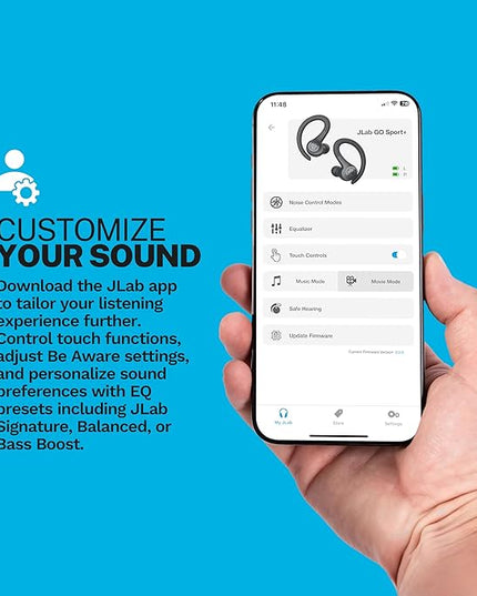 JLab Go Sport+ Wireless Workout Earbuds Featuring C3 Clear Calling, Secure Earhook Sport Design, 35+ Hour Bluetooth Playtime, and 3 EQ Sound Settings (Graphite)