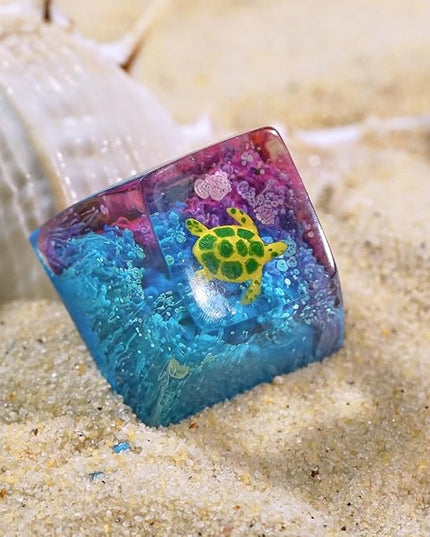 Sea Turtle Artisan Keycap Deep Blue Purple Ocean R1 SA Profile Custom Sea Creatures Keycaps 1U ESC Handmade Gaming Resin Key Cap Cherry MX Switch Compatible Mechanical Keyboard Turtle Lover Gift
