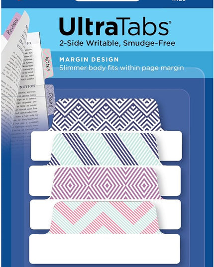 Avery Margin Ultra Tabs, 2.5" x 1", Assorted Color Geometric Designs, 24 Repositionable Page Tabs (74897)