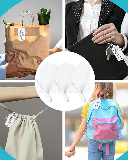 LeonBach 100 PCS Plastic Shipping Tags, 1.46" x 2.48", Waterproof Labels Writable Hanging Tag with Sealing Strap, Shipping Cable Tie Label Tags for Keys Luggage Logistic Inventory Retail (White)