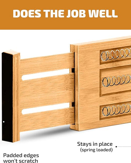 6 Pack Drawer Dividers 4 Inch High, 11”-17" Adjustable Bamboo Organizers Large Expandable Drawer Separators for Cloths, Dresser, Bedroom, Bathroom, Baby Drawer, Office & Kitchen Utensils (Natural)