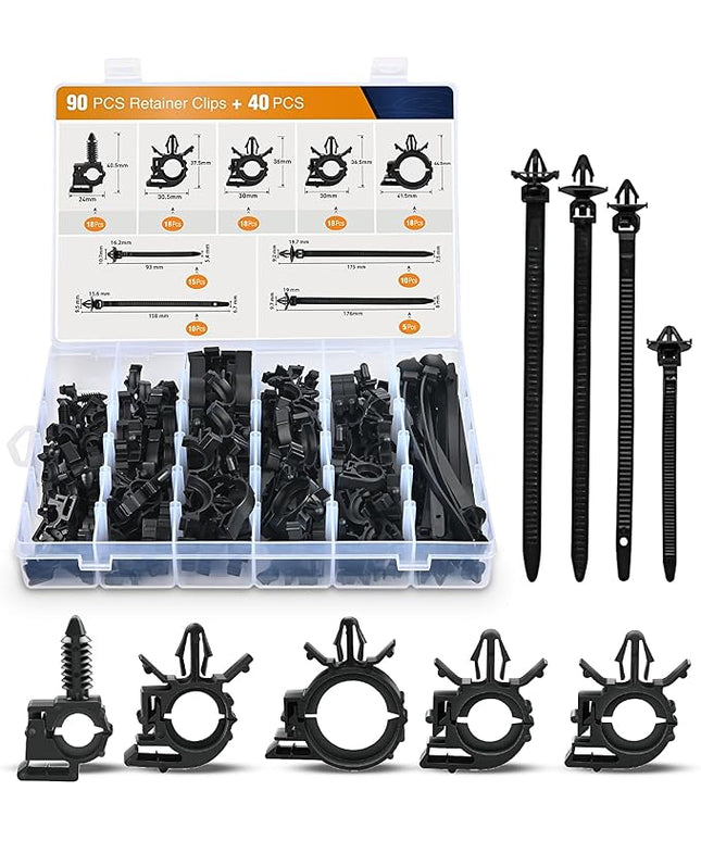 GOOACC 130Pcs Car Wire Loom Routing Clips Assortment - 9 Different Sizes Universal Wiring Harness Routing Clip Replacement Parts for Honda GM Mazda