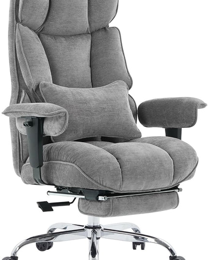 Efomao Executive Office Chair, Soft-Cushioned Computer Chair with Foot Rest, Fabric Home Office Desk Chairs, Big and Tall Office Chairs, Grey