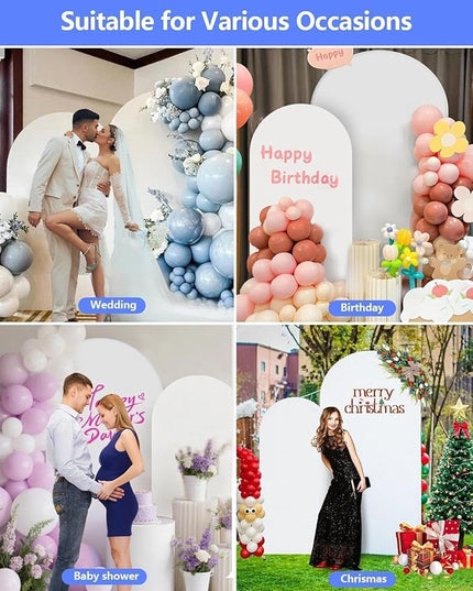 Metal Arch Backdrop Stand and Cover Set of 2 (7.2 ft/6 ft, White), Wedding Arch Backdrop Stand with White Cover for Party Birthday, Wedding, Bridal Shower, Baby Shower, Festival, Proposal, Anniversary