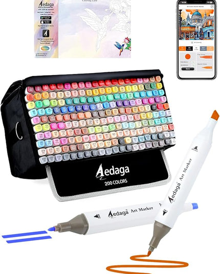 YHC 200 Colors Alcohol Markers for Artists, Free APP for Coloring, Dual Tips Alcohol-Based Markers for Drawing,Painting and Sketching, Great Gift Idea for Adults
