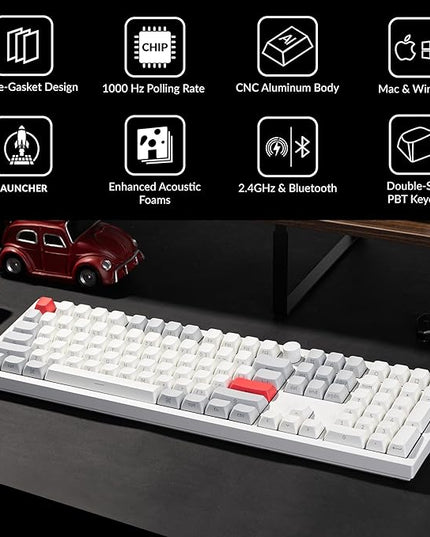 Keychron Q6 Max QMK/Launcher Wireless Bluetooth/2.4 GHz/USB-C Wired Custom Mechanical Keyboard, Full Size Programmable Knob RGB Backlit Hot-Swappable Gateron Red Switch for Mac Windows Linux - White