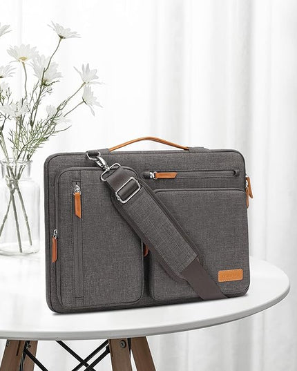 MOSISO 360 Protective Laptop Shoulder Bag,15 inch Computer Bag Compatible with MacBook Air M4 M3 M2/Pro A1990 A1707, Dell XPS Plus,Side Open Messenger Bag with 4 Zipper Pockets&Handle, Taupe Gray