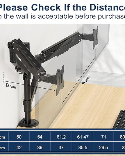 Dual Monitor Mount for 17 to 40 inches, Holds up to 26.4 lbs, Monitor Desk Arms for 2 Monitors Vertical/Parallel Placement, with Clamp/Grommet Base, VESA Mount 75/100 mm