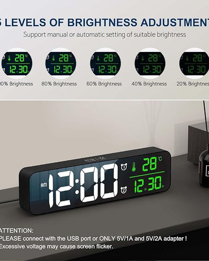Hournor Digital Clock for Bedroom, Digital Wall Clock for Living Room Decor, Desk Table Clocks, Digital Clock Large Display, Bedroom Smart Alarm Clock for Office Green