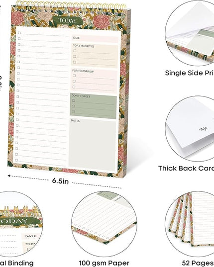 Taja To Do List Notepad - To Do List Notebook for Work with 52 Sheets, 9.8" x 6.5", Undated Daily Planner Perfect for Daily Tasks and Goal Setting, Notepad Suitable for Office, Home & School - Olive Grove