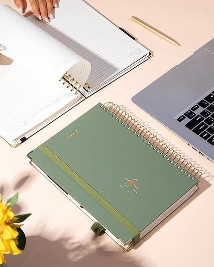 FLYING EAGLE Leather Spiral Notebooks for Work 5 Subject Notebook College Ruled with Dividers Pen, 360 Pages B5 Hardcover Lined Journals for Women Men Writing,Green