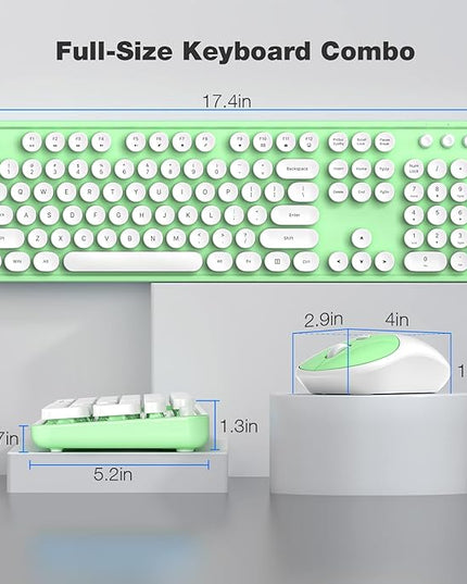 MOFII Wireless Keyboard and Mouse Combo, Computer Full Size 2.4G Plug and Play Wireless Typewriter Retro Round Keyboard and Mouse Set for Windows, Computer, Desktop, PC, Notebook - (Light Green)