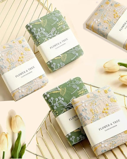 Embroidered Pocket Notebook for Women, A6 Mini Cloth Journal, Hardcover, 264 Pages, 4x6 Small Lined Notebook & Sketchbook, Beautiful Diary, Little Notepad, Apricot Yellow.