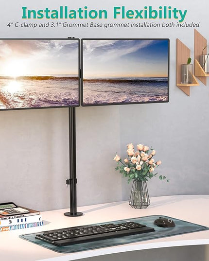 WALI Extra Tall Dual LCD Monitor Fully Adjustable Desk Mount Fits 2 Screens up to 27 inch, 22 lbs. Weight Capacity per Arm (M002XL), Black