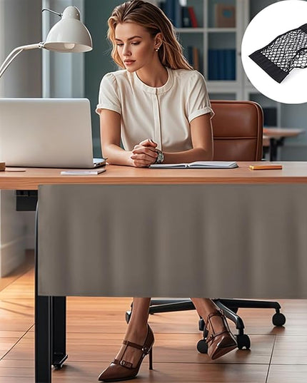 Icegrey 44" Under Desk Privacy Panel with Cable Management Organizer Net Self-Adhesive Modesty Panel for Cord Organizer Pockets and Desk Skirt for Home Office or Standing Workstation, Dark Khaki 2