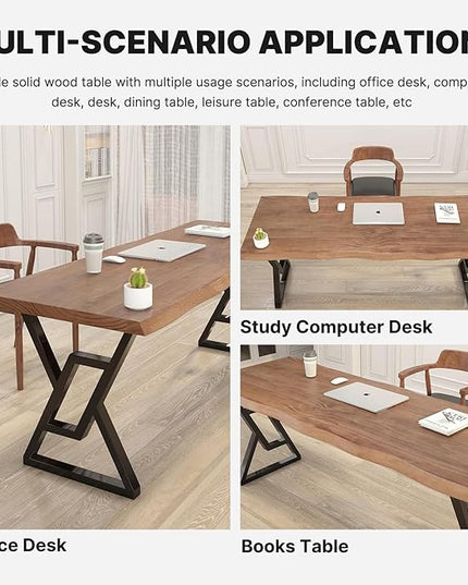 Solid Wood 55-inch Computer Desk - Large Office Desk for Home Office, Modern and Simple Design, Industrial Executive Work Table, Steady Home Office Bedroom Furniture for Study Reading Writing Dining