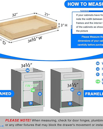 WelFurGeer Soft Close Pull Out Drawers for Kitchen Cabinets, 32" W x 21" D Pull Out Cabinet Organizer, Heavy-Duty Cabinet Organizer, Space-Saving Pullout Drawer for Home & Kitchen Organization