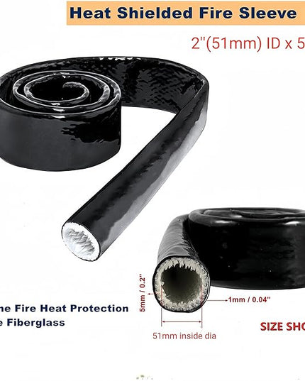 2"(51mm) ID Heat Shielded Fire Thermo Armor Fire Sleeve Silicone Coated Fiberglass for Automotive Hose Cable Lines & Electrical Wiring Black, 5feet