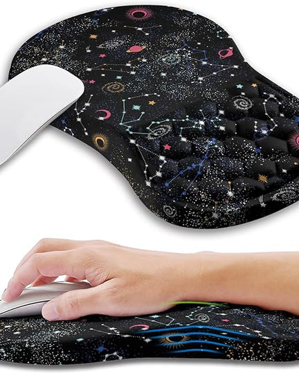 Ergonomic Mouse Pad Wrist Support with Memory Foam Massage Bulge, Carpal Tunnel Pain Relief Mousepad Wrist Rest for Mouse(12x8 inch, Galaxy)