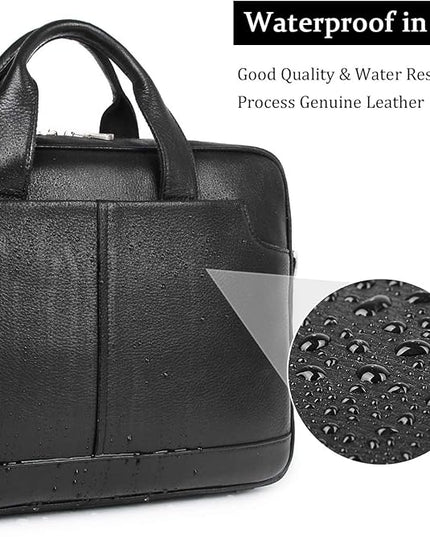 Augus Leather Laptop Briefcase for Men,Waterproof Travel Messenger Duffle Bags 15.6 Inch Laptop Bag