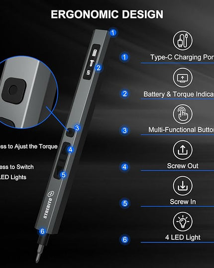 STREBITO 155 in 1 Mini Electric Screwdriver Set, Upgraded Small Electric Screwdriver Cordless, 5 Torque Settings, Max 7 N.m, Electronic Power Screwdriver Repair Tool Kit for Mac, Computer Pc Building