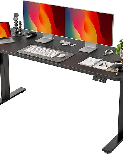 TIQLAB Standing Desk 63 x 24 inch, Electric Height Adjustable with Splice Board, Sit Stand Desk, for Home Office, Black