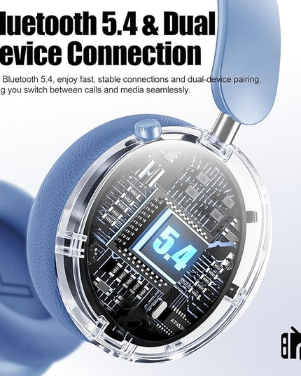 Wentronic Y06 Noise Cancelling Headphones,58H Playtime and 5 EQ Music Modes Wireless Over Ear Bluetooth Headphones with Microphone,Lossless Audio,Multipoint Connection,Foldable,Lightweight,Blue