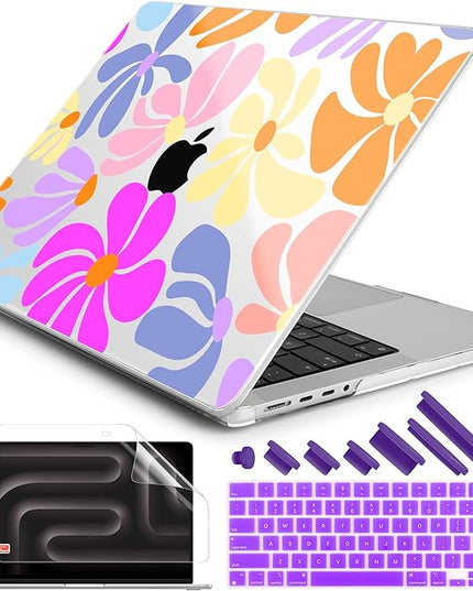 DONGKE Case for M5 MacBook Pro 14 inch 2025 2024-2021 M4 M3 M2 M1, Plastic Hard Shell Cover Compatible with A3434 A3112 A3401 A3185 A2992 A2779 A2442, Retina XDR Display & Touch ID, Power Florals