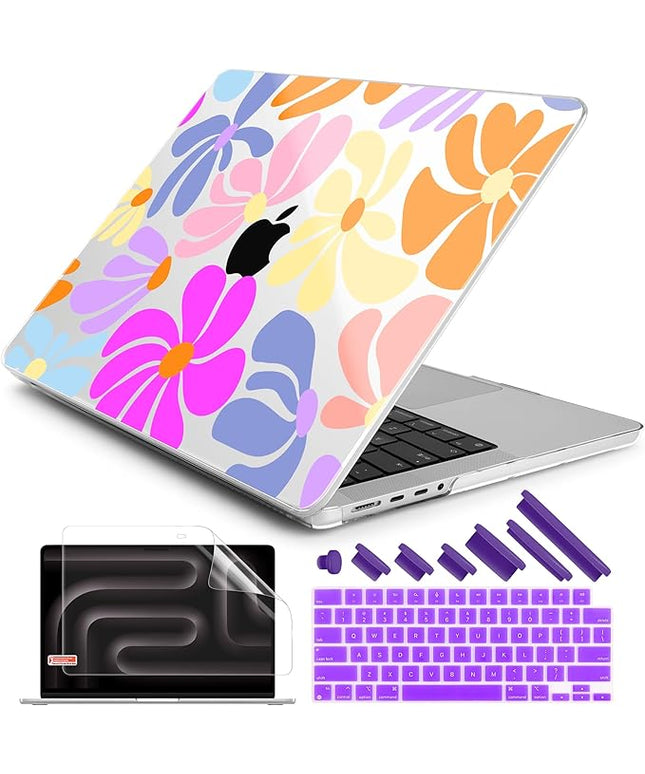DONGKE Case for M5 MacBook Pro 14 inch 2025 2024-2021 M4 M3 M2 M1, Plastic Hard Shell Cover Compatible with A3434 A3112 A3401 A3185 A2992 A2779 A2442, Retina XDR Display & Touch ID, Power Florals