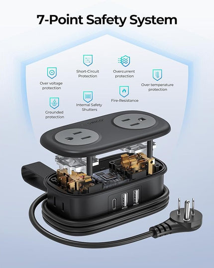 Travel Power Strip, ORICO 4 Outlets 3 USB Ports (1 USB C) with 4FT Wrapped Short Extension Cord Small Power Strip, Compact for Hotel Travel Essentials Cruise Approved-AP3