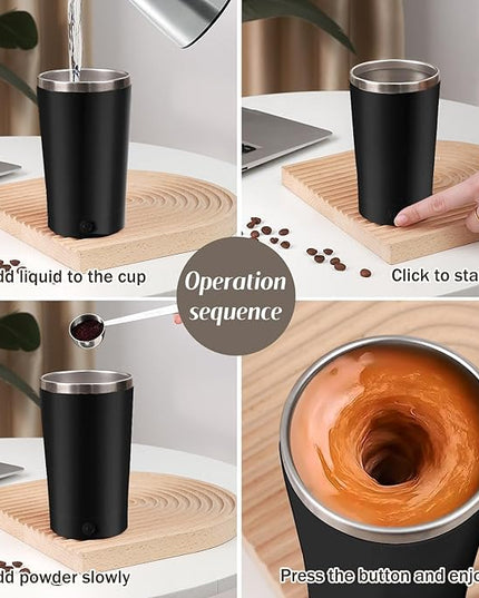 hatisan Self Stirring Coffee Mug With Lid Electric High Speed Self Stirring Mug 400ml Rechargeable Detachable Stainless Steel Self Stirring Cup for Coffee, Milk, Cocoa Christmas Gift(Black)