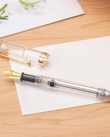 Asvine V126 Vacuum Filling Fountain Pen, Clear Demonstrator Acrylic Stub Nib 1.1mm Calligraphy Art Drawing with Case Set