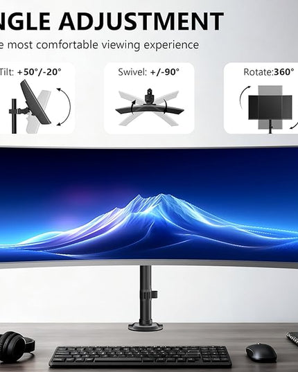 WALI Heavy Duty Single Monitor Arm Desk Mount for 13-49 Inch Screens, Ultrawide Monitor Stand with Full Motion Tilt, Swivel, Rotation, Holds up to 44 lbs, C-Clamp Mount for VESA 75/100mm,(M001S)