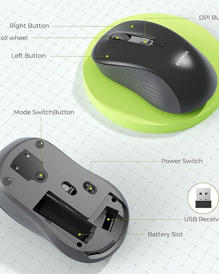 seenda Wireless Mouse, Bluetooth & 2.4G USB Dual Mode for Laptops & Computers - Mac & Windows Compatible - Black
