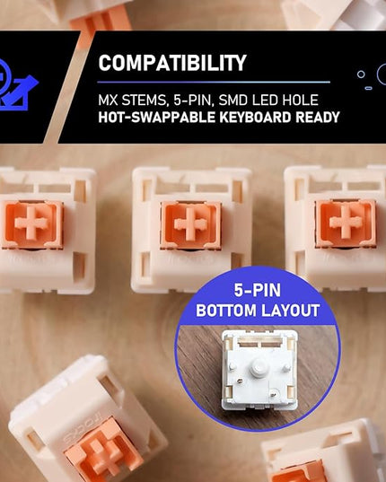 i-rocks iRocks Silent Bubble Switches, Linear, Smoothy Pre-Lubed Actuation, 5pin, for Mechanical Keyboard (45pcs/Pack, Silent Bubble Switches)