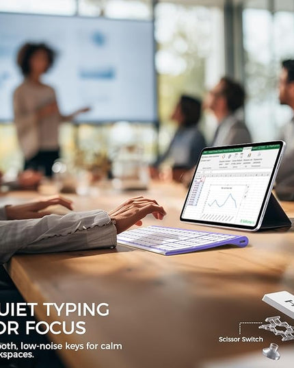 iClever BK10 Bluetooth Keyboard Quiet Typing Multi-Device USB-C Rechargeable – Slim Wireless Keyboard for Mac Windows iPad Office