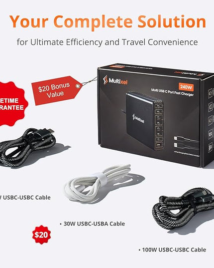 Upgraded 240W 8 Ports GaN Charger, USB Charging Hub, Multi USB C Charger Station, USB-C Charging Hub for MacBook Pro/Air/iPad Pro/iPhone/Samsung Galaxy Note