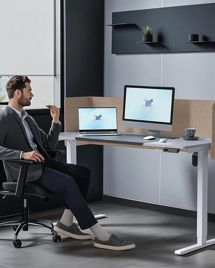 Desk Privacy Panel,2PCS L-Shaped Clamp-On Office Desk Divider,2-in-1 Adjustable Acoustic Desktop Partition Or Under Desk Modesty Screen,for Office,Home,Felt(Dark Camel, 47.2" x 17.7")