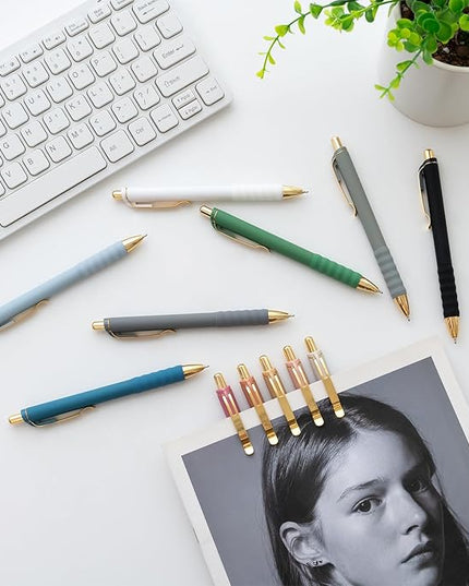 Aisibeiger Ballpoint Pens Black Ink Ball Point Pen with Super Soft Grip Medium Point 1.0mm Office Pens (Gold 12-count)