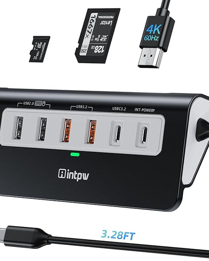 P9 PRO USB C Hub 10Gbps, 9-in-1 USB C Docking Station 3.28FT with 4K@60Hz HDMI, 3 Type-C/A 3.2, 2 Type-A 2.0, PD 100W, SD/TF Port, Black Aluminum USB Hub for Laptop, iPhone 17, MacBook Air/Pro