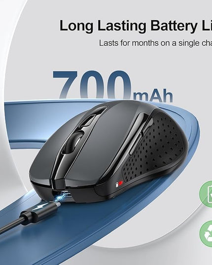 TECKNET Wireless Mouse (BT5.0/3.0 & 2.4G) Rechargeable 4800 DPI Silent USB A & Bluetooth Mouse 6 Buttons, Wide Compatibility - Grey