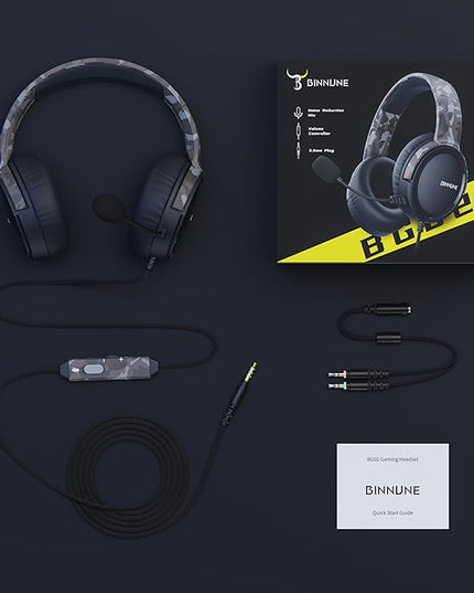 BINNUNE Gaming Headset with Mic for PS4 PS5 Xbox Series X|S Xbox 1 PC NS, Wired Gaming Headphones with Microphone for PS 4|5 Xbox1