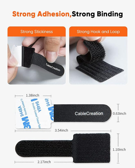CableCreation Cable Ties, Strong Back-Glue Self Adhesive Cable Straps, Cable Management Straps Hook Loop Cord Organizer Wire Ties for Office/Home/Kitchen/Workshop, Black 5 Pack