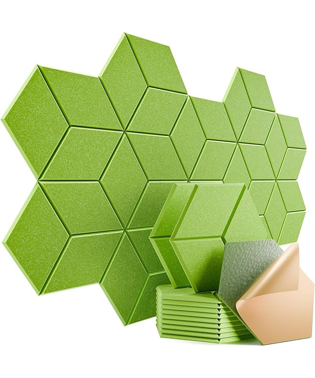 12 Pack Self-Adhesive Acoustic Panels 12" X 10" X 0.4" - Sound Proof Foam Panels with High Density, Y-Lined Design, Flame Resistant, Absorb Noise and Eliminate Echoes(Olive Drab)
