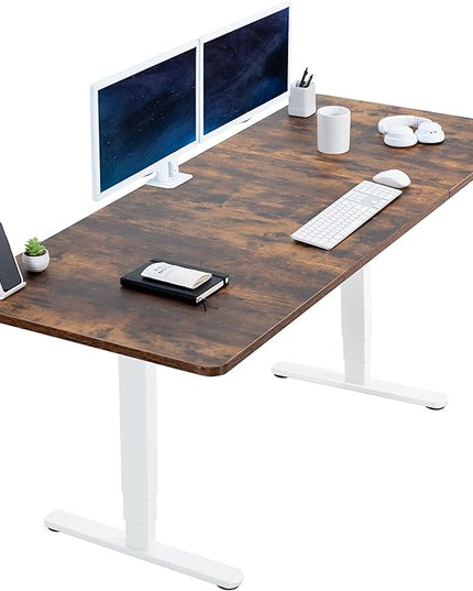 VIVO Electric 71 x 30 in Dual Motor Rustic Sit Stand Desk, Memory Height Adjustment, 2B Series, Vintage Brown Top White Frame, DESK-KIT-2W7N