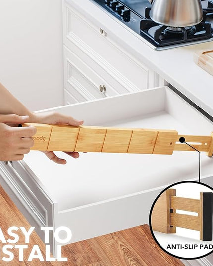 SpaceAid Bamboo Drawer Dividers with Inserts and Labels, Kitchen Adjustable Drawer Organizers, Expandable Organization for Home, Office, Dressers, 10 Dividers with 24 Inserts (17"-22" Natural)