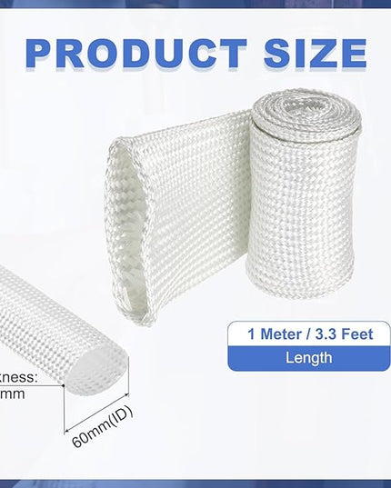 uxcell Insulation Cable Protector,60mm/2.36 Inch-1m/3 Feet High Temp Fiberglass Sleeve White