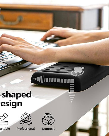 L-Shaped Keyboard Wrist Rest, Ergonomic Elbow Pad for Desk,Memory Foam Elbow Support Padding with Non-Slip,Easy Typing, Pain Relief, for Computer, Laptop, Gaming(Classic Black)