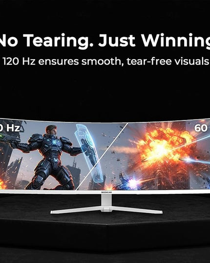 Deco Gear 49" Curved Ultrawide 5K Gaming Monitor, 32:9, 120 Hz, 101% NTSC 100% sRGB, USB-C 65W, Adjustable, Home Office and Entertainment Workstation - Exclusive White Edition